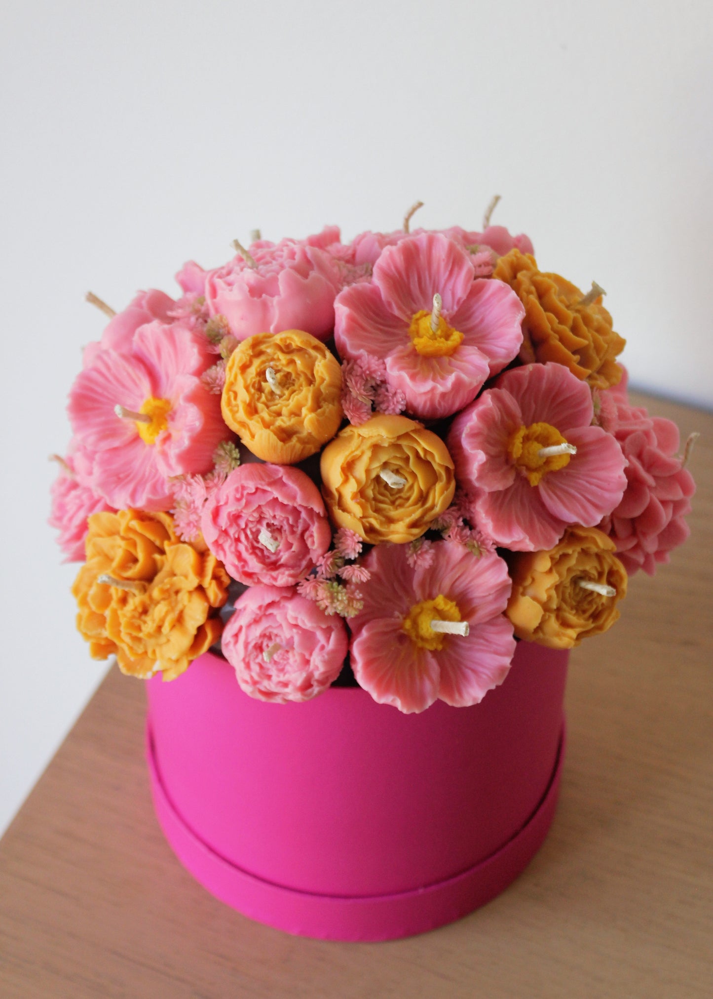 Fuchia and Orange Candle Bouquet